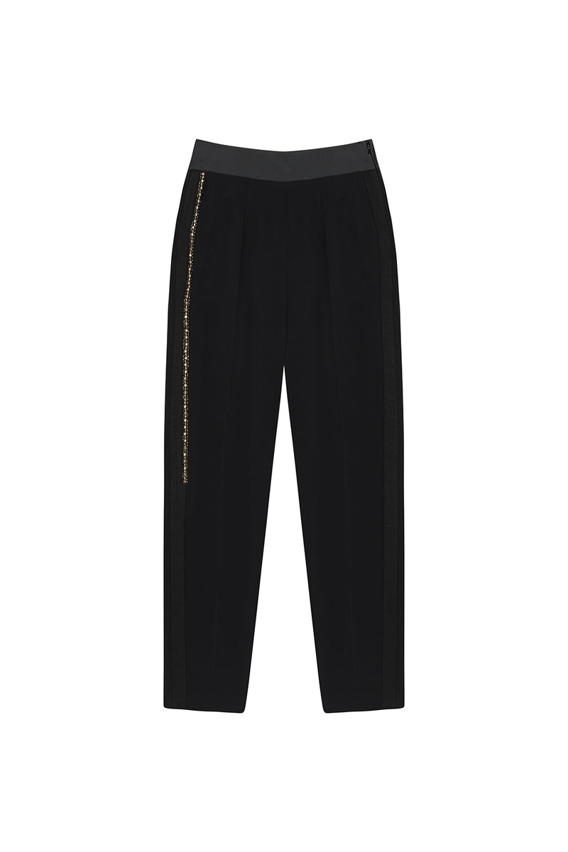 Machka Striped-Embroidered Trouser Black