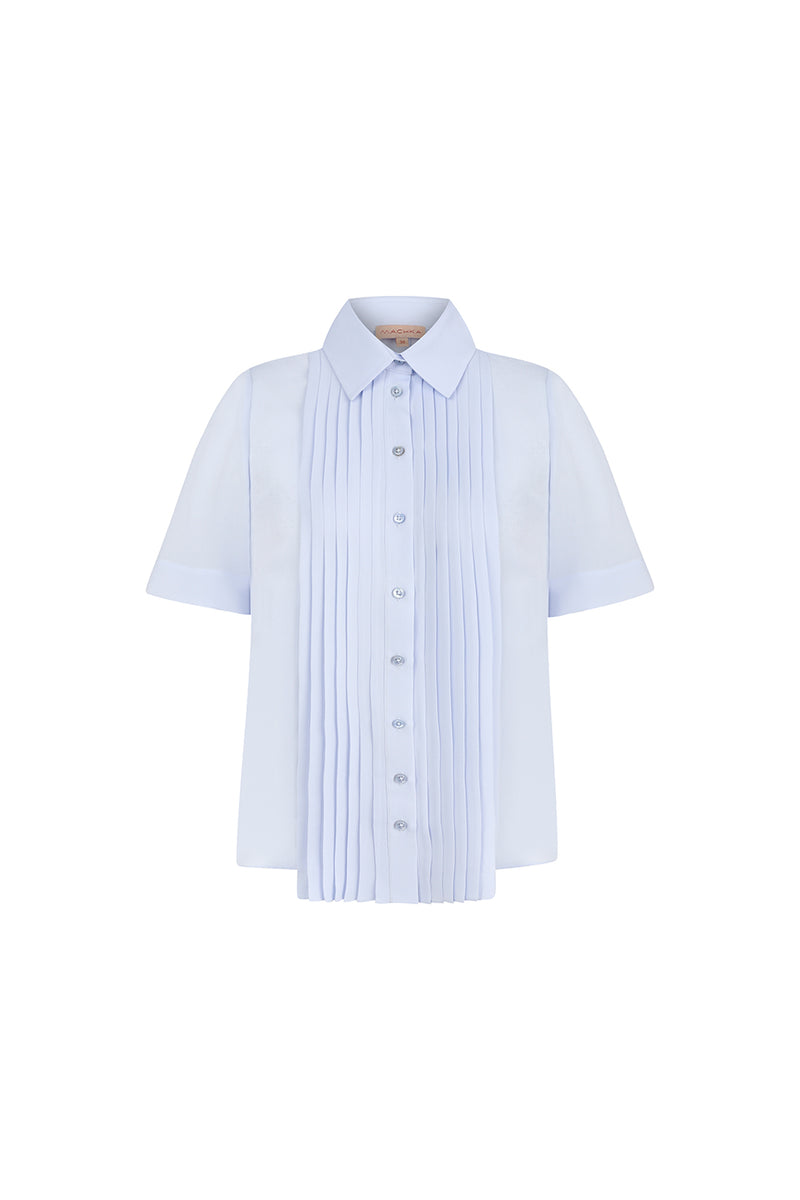 Machka Short Sleeve Pintuck Shirt Blue