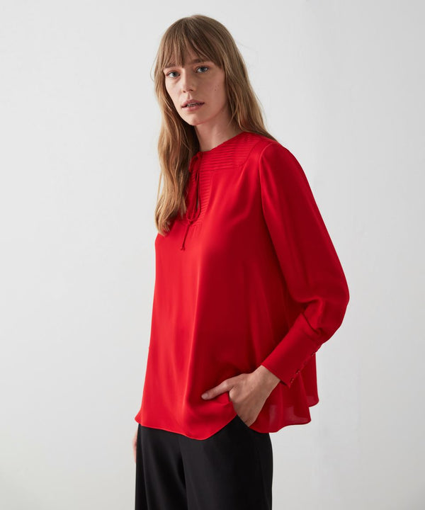 Machka Ribbed Detail Silk Blouse Red