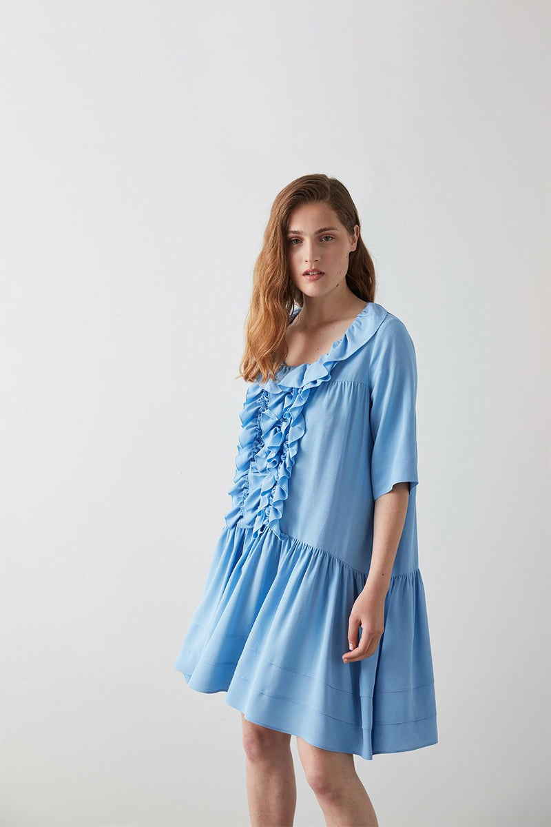 Machka Short Sleeve Ruffle Detail Tunic Blue