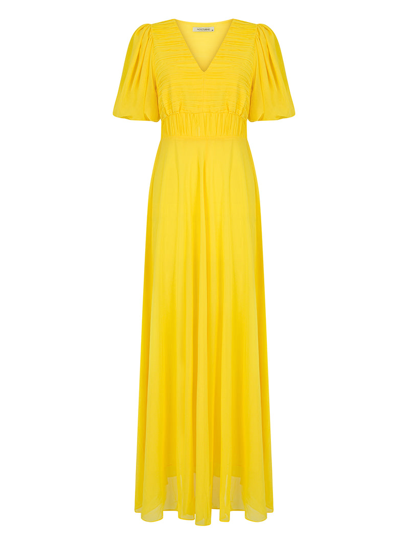 Nocturne Dress Pleat S/S Yellow - Wardrobe Fashion