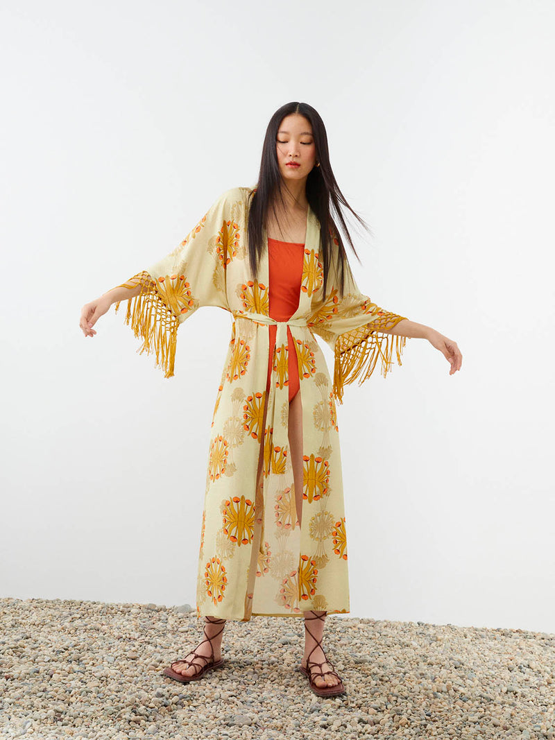 Nocturne Printed Fringe Kimono Varyant