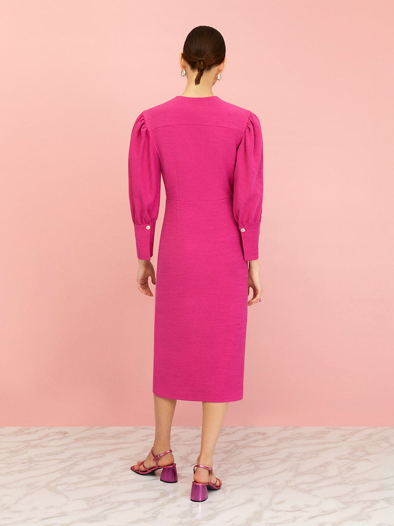 Nocturne V-Neck Pencil Dress Fuchsia