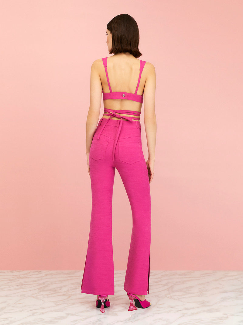 Nocturne High-Waisted Slit Pants Fuchsia