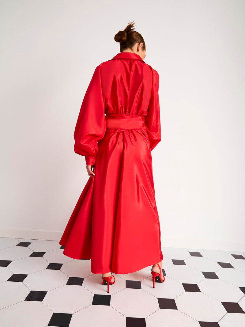 Nocturne Belted Taffeta Dress Red