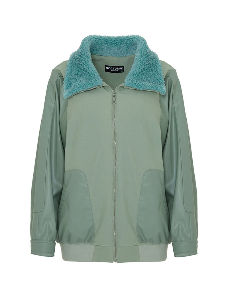 Nocturne Leather Garnish Oversize Jacket Khaki