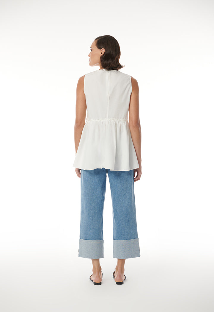 Choice Sleeveless Solid Gathered Top Offwhite