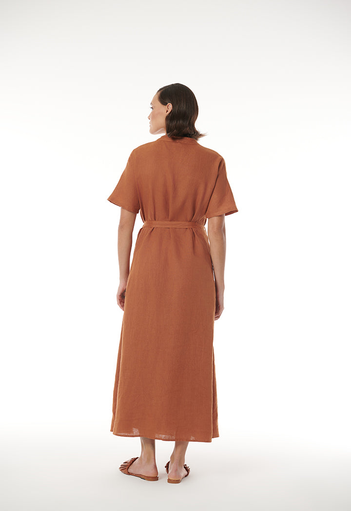 Choice Asymmetrical Front Dress With Shell Button Brown