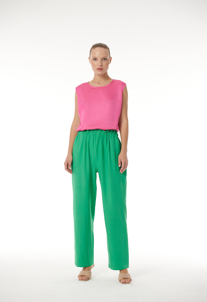 Choice Gathered Waist Wide Leg Pants Green