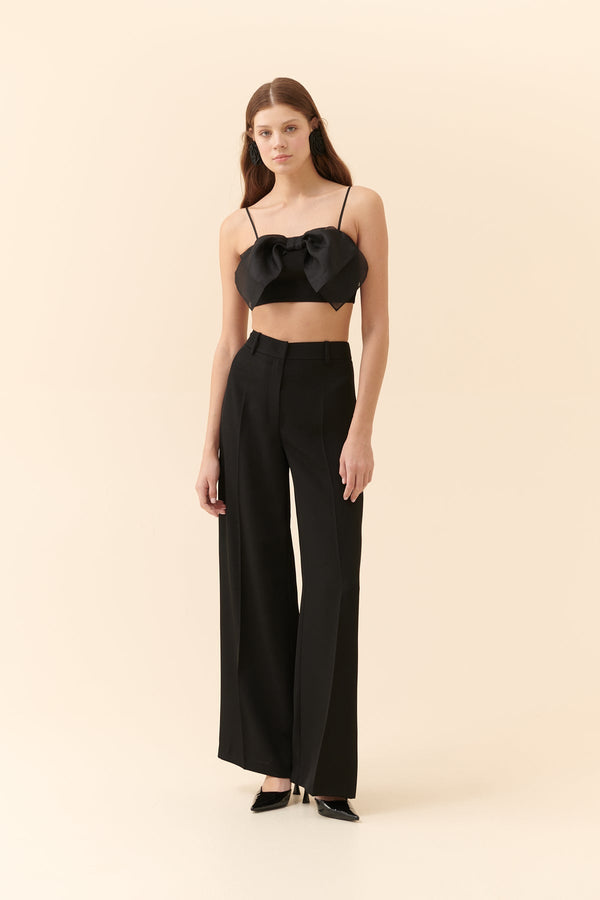 Roman Silk Crepe Palazzo Trousers Black