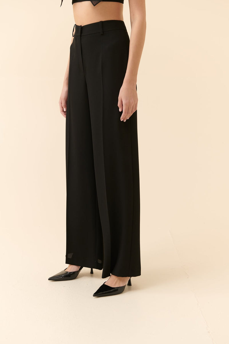 Roman Silk Crepe Palazzo Trousers Black