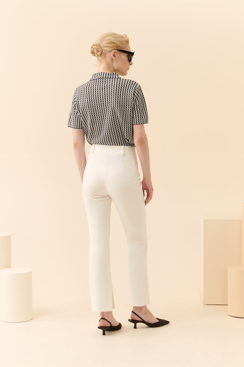 Roman Lycra Crepe Solid Trousers Ecru