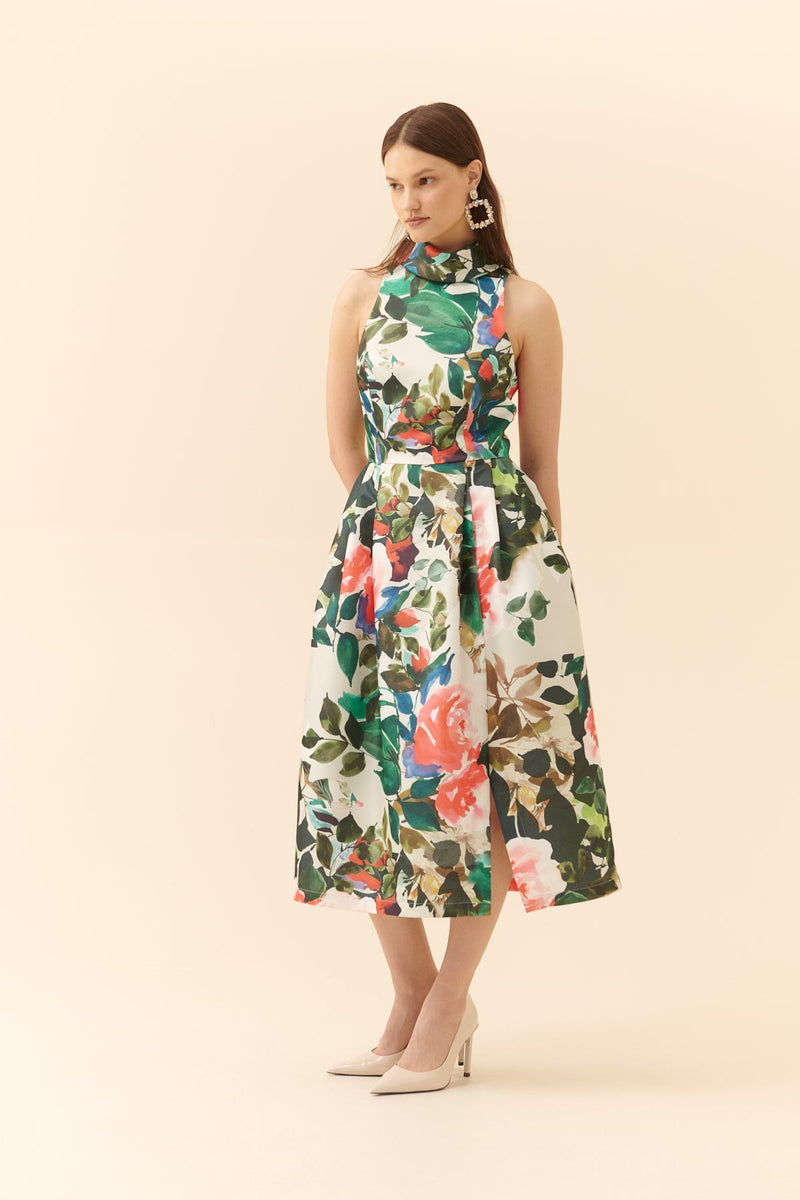 Roman Floral Patterned Sleeveless Dress Multi Color