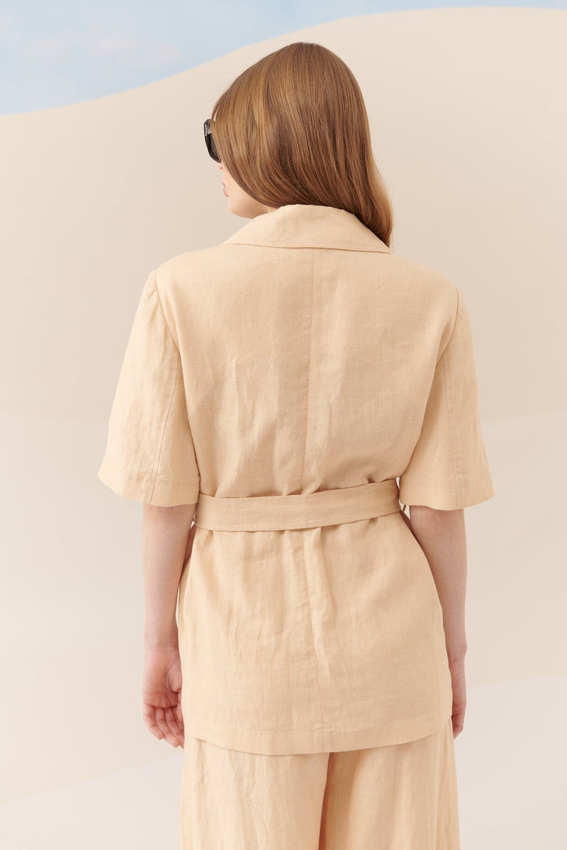 Roman Solid Pocket Detail Jacket With Belt Natural