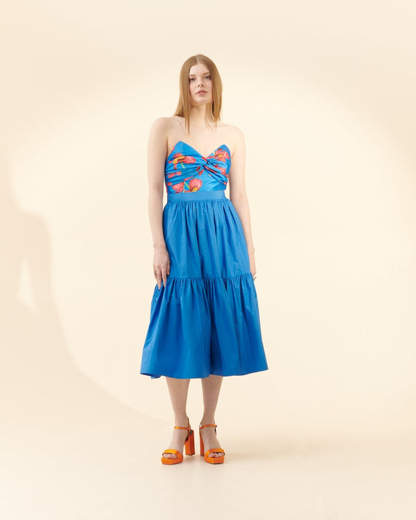 Roman Taffeta Tiered Detail Maxi Skirt Blue