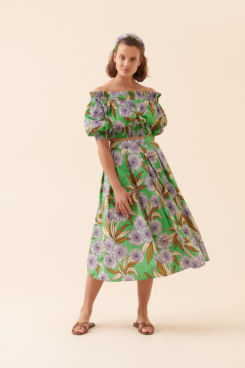 Roman Floral Print Pleated Skirt Multi Color