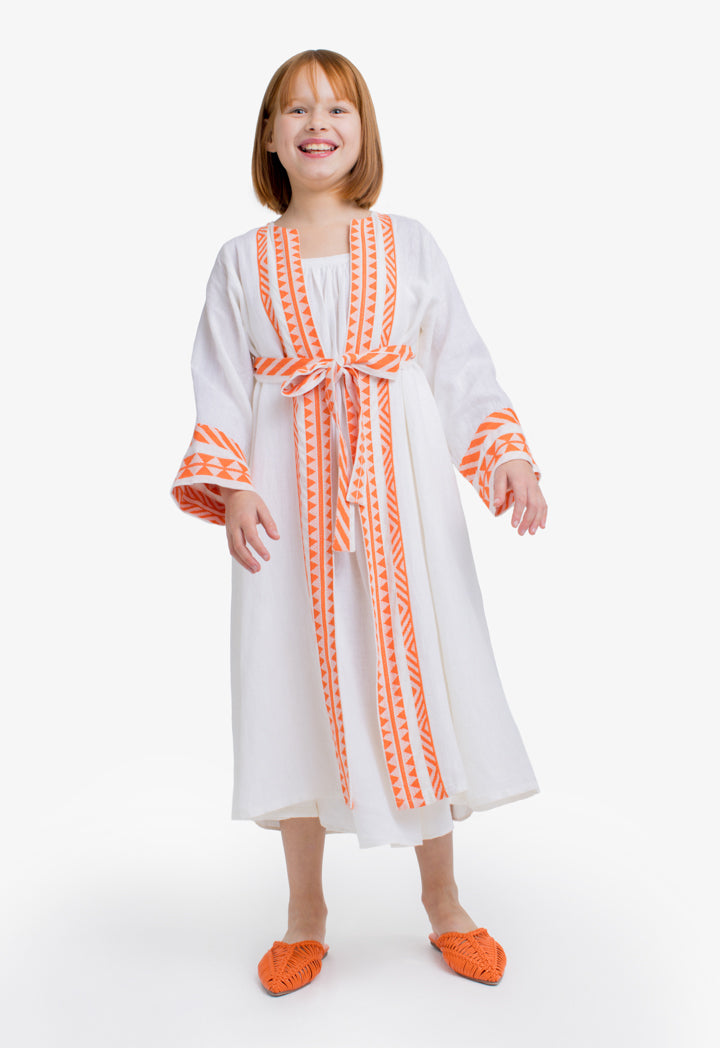 Choice kids Contrast Long Sleeves Abaya Off White