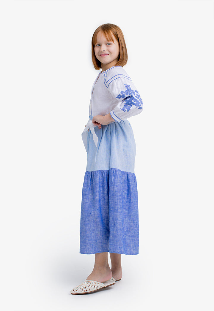 Choice Kids Color Block Embroidered Maxi Dress Blue