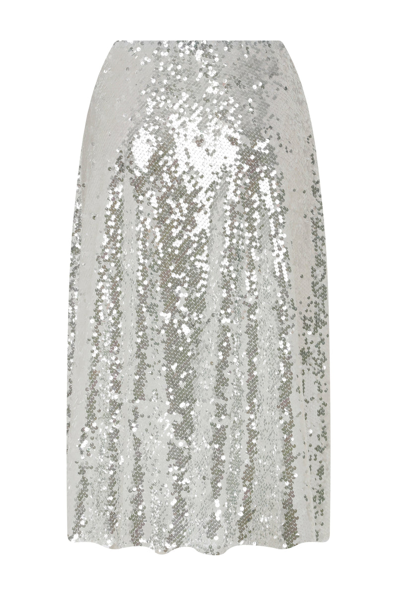 Roman Sequin Midi Skirt Silver