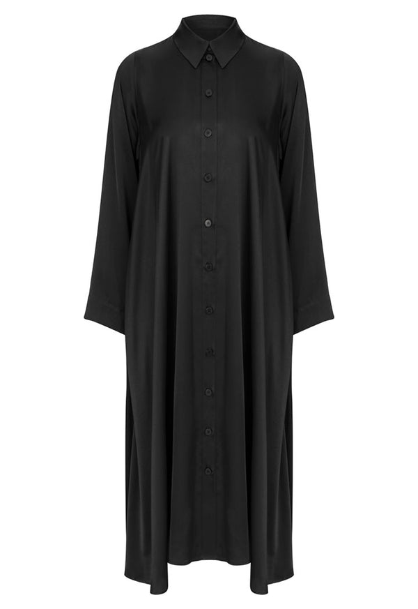 NU Long Sleeve Relaxed Fit Long Shirt Dress Black