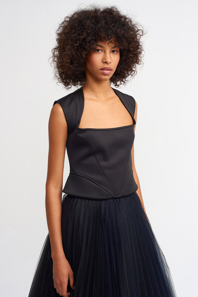 NU Back Zip Detail Blouse Black