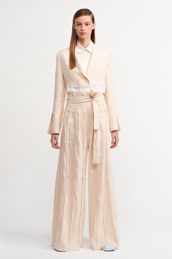 NU Lined Detail Belted Trouser Off White