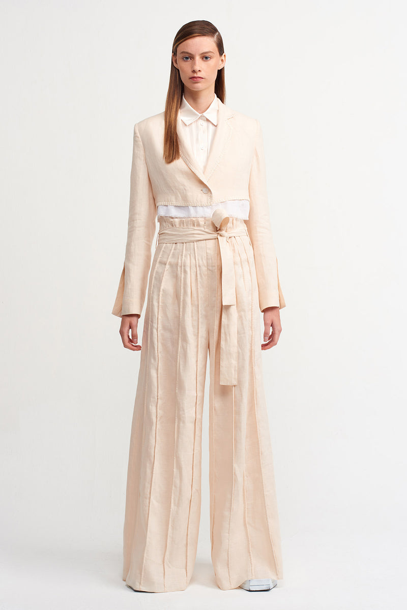 NU Lined Detail Belted Trouser Off White