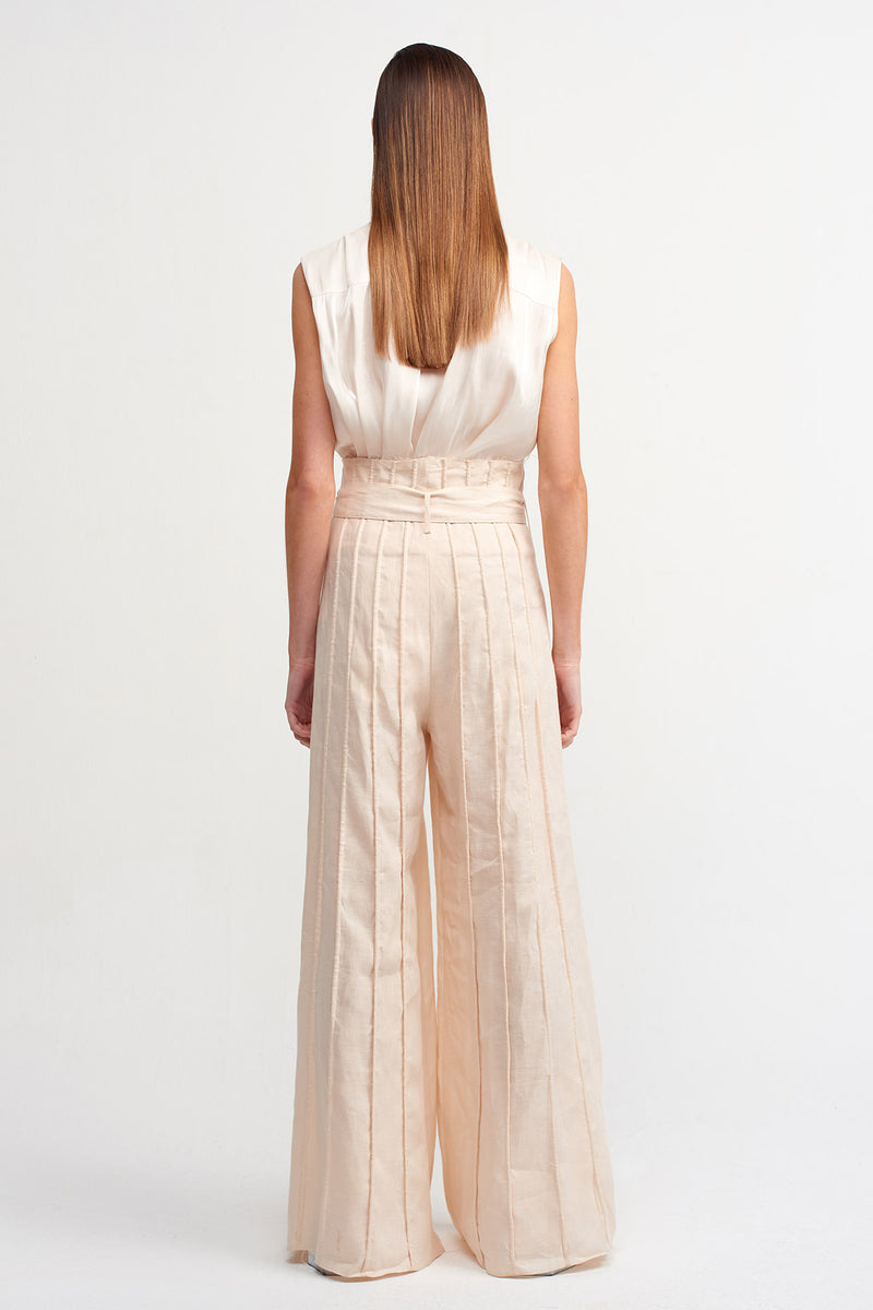 NU Lined Detail Belted Trouser Off White