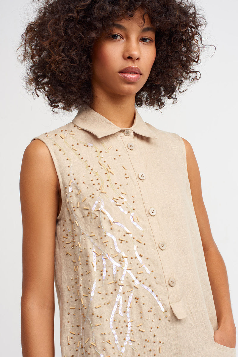 NU Embellished Detail Jumpsuit Beige