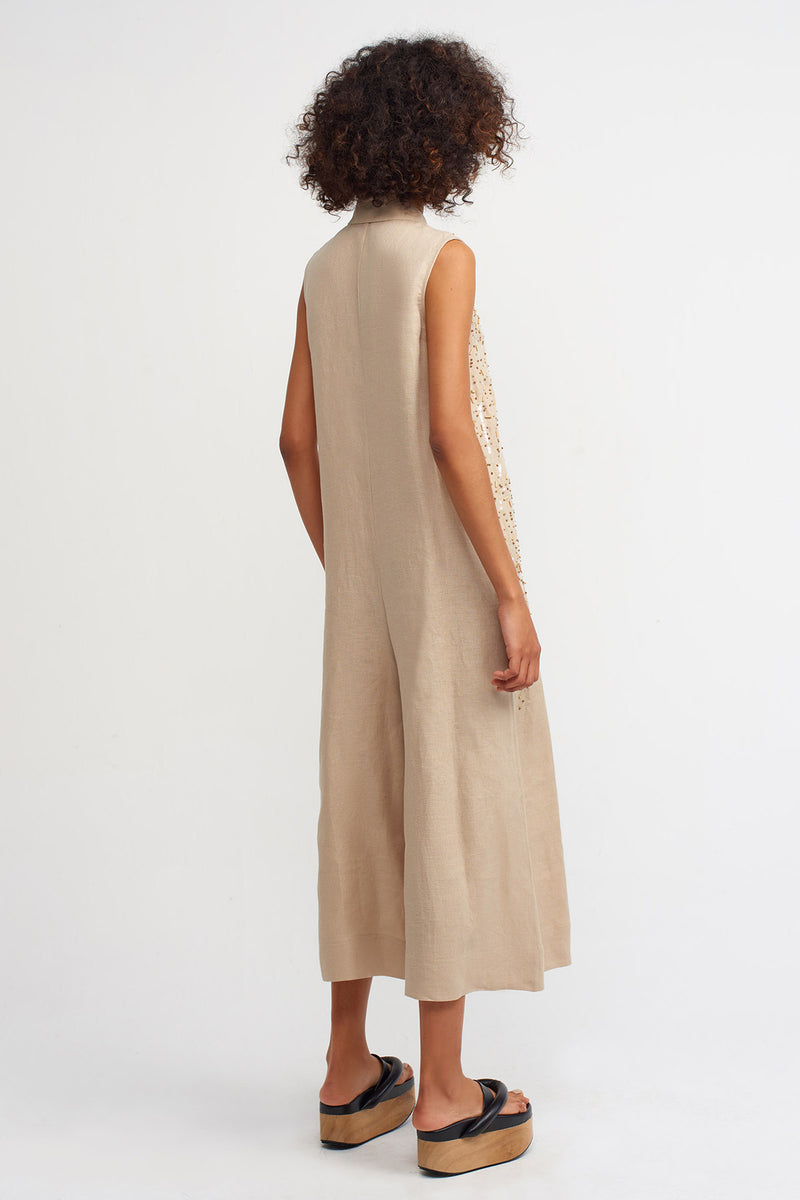 NU Embellished Detail Jumpsuit Beige