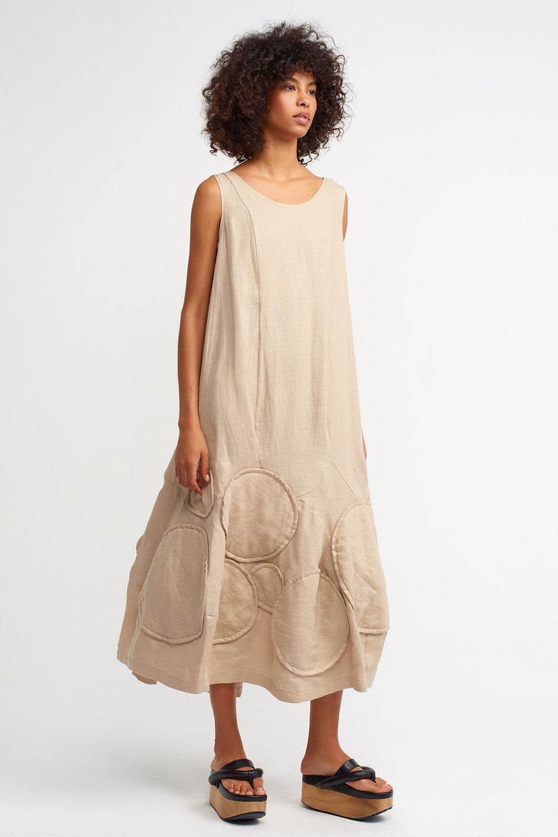 Nu Patch Detail Midi Dress Beige