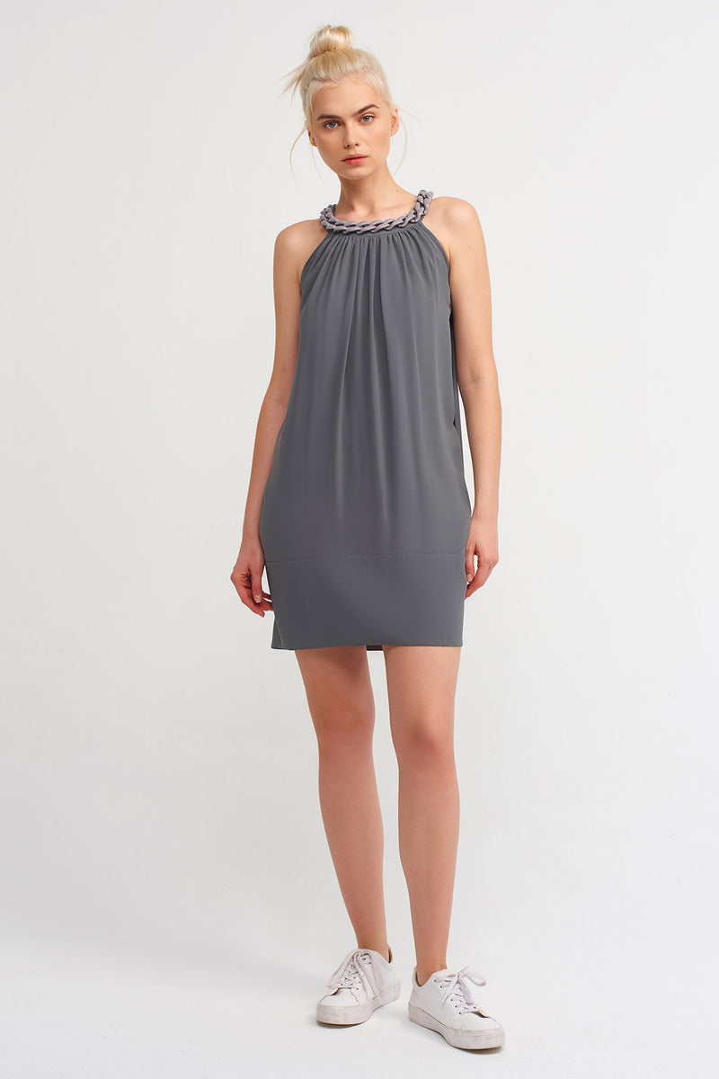 Nu Chain Detail Draped Dress Grey