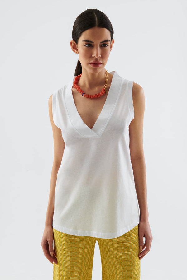 Roman Sleeveless V-Neck T-Shirt White