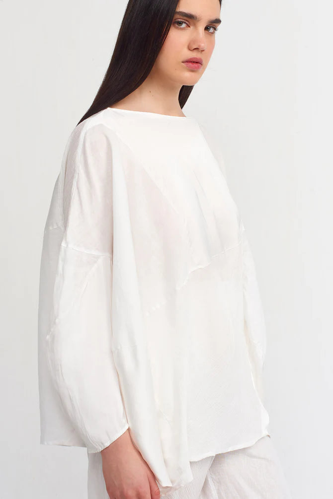 Nu Pleated Detail Solid Blouse Off White