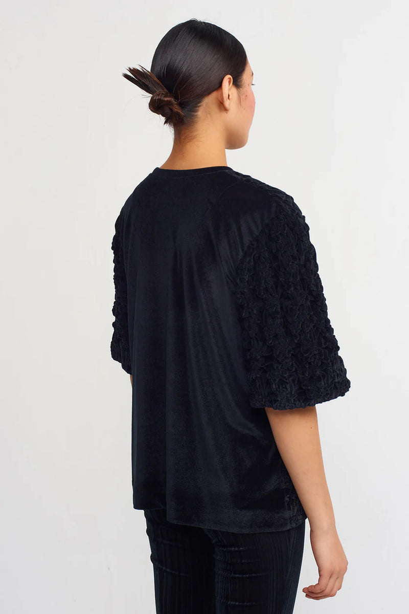 Nu Velvet Shirred Detail T-Shirt Black