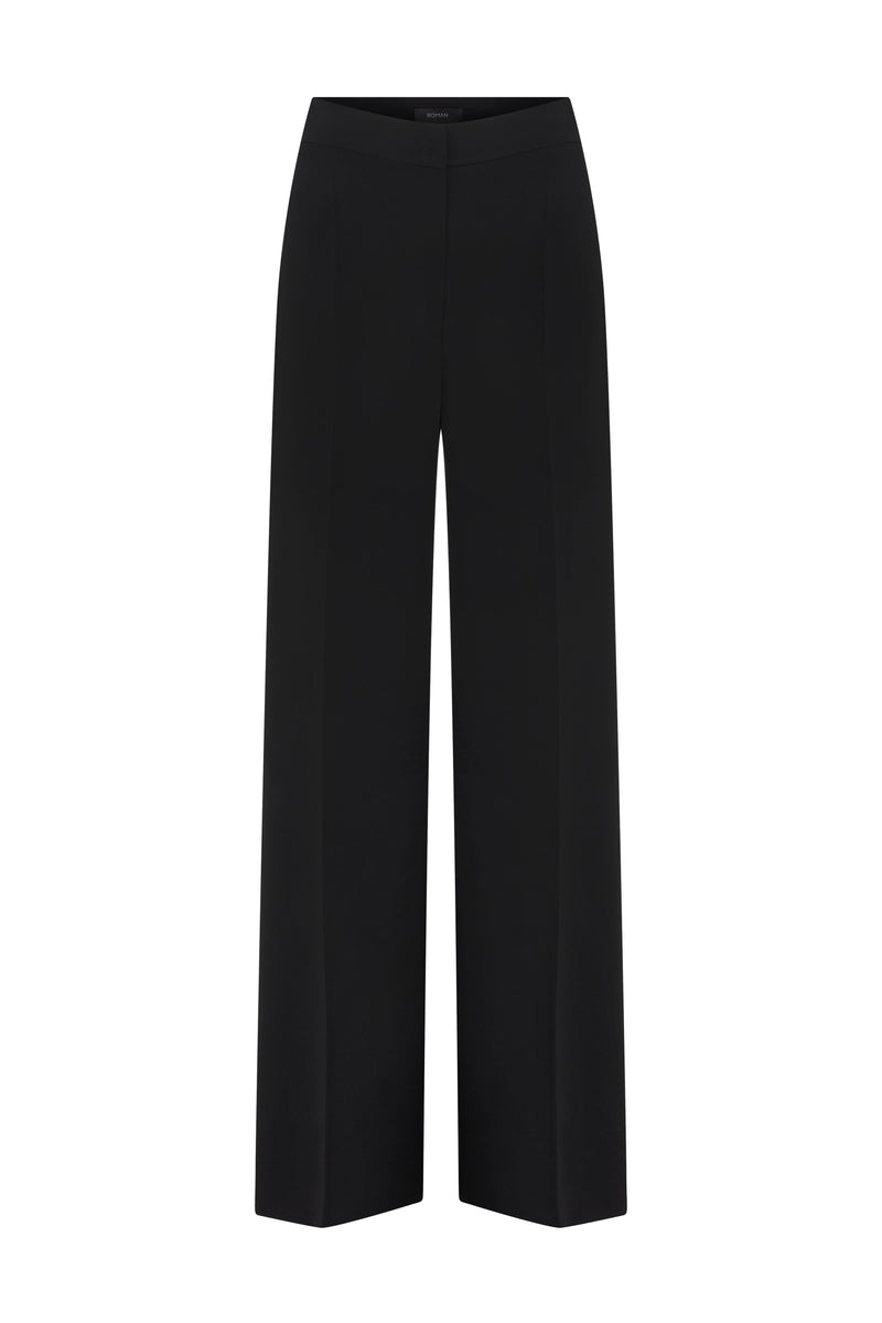 Roman Solid Crepe Loose Trousers Black