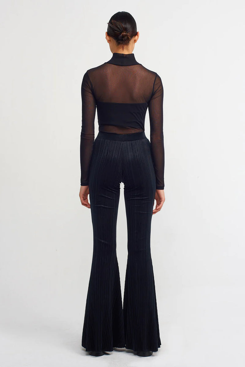 Nu Velvet Pleated Flare Trousers Black