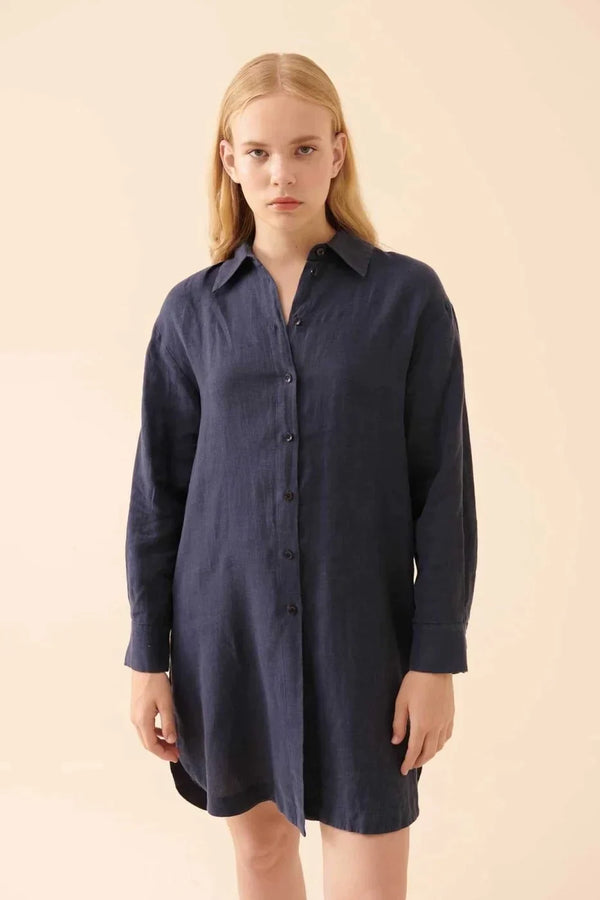 Roman Solid Long Sleeve Shirt Navy Blue