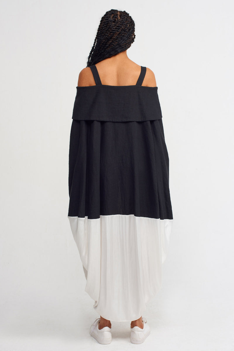 Nu Color Block Strappy Midi Dress Black-White