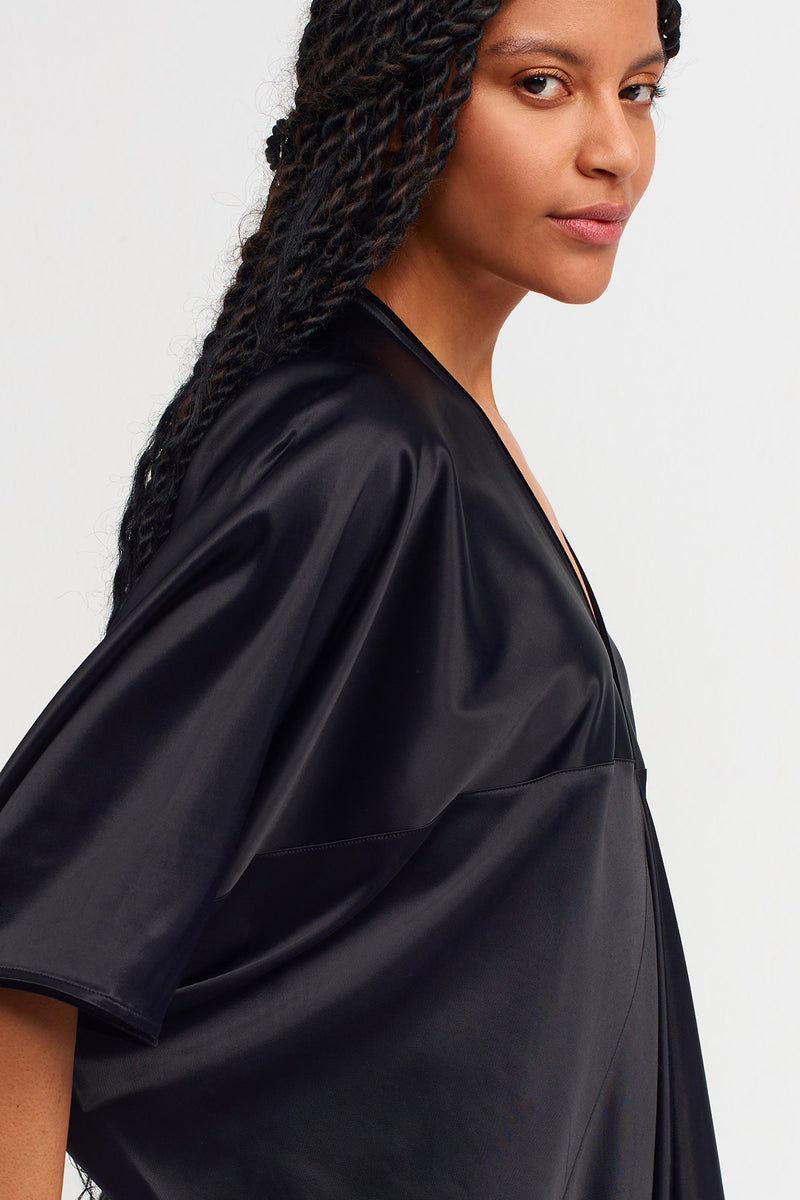 NU Deep V Neck Maxi Satin Dress Black