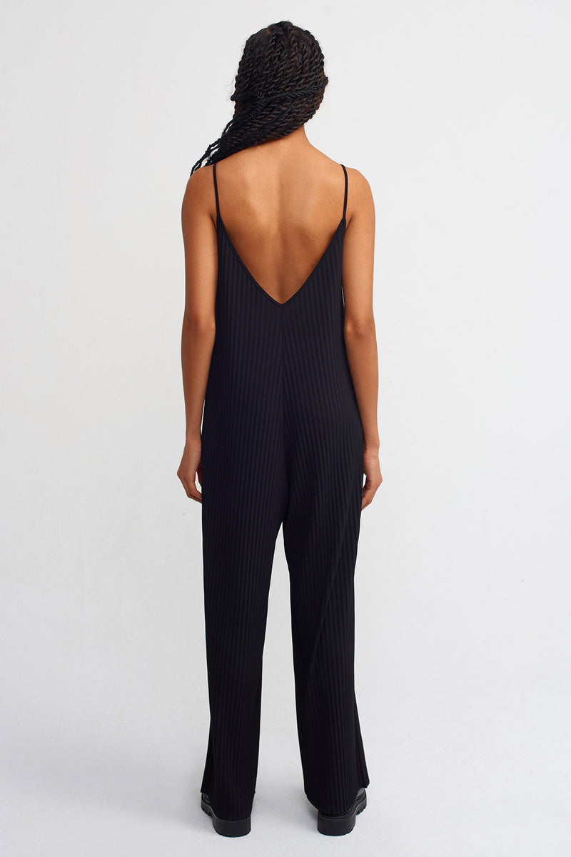 Nu Thin Strap Ribbed Jumpsuit Black