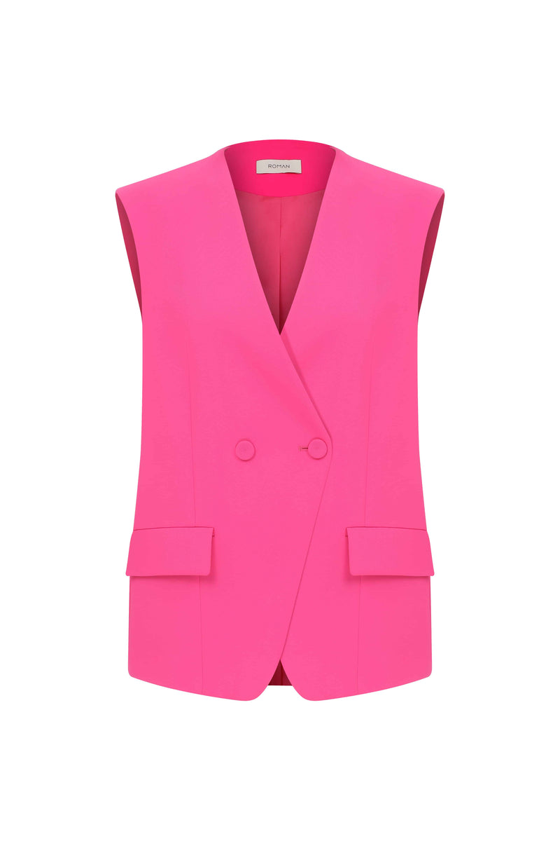 Roman Double Breasted Solid Vest Fuchsia