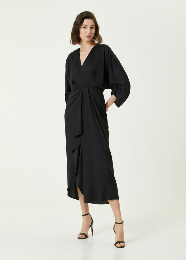 Beymen Collection Bat Sleeve Midi Silk Dress Black