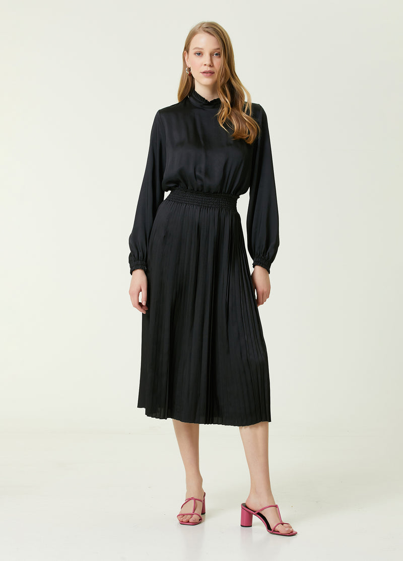 Beymen Club Pleated Midi Dress Black