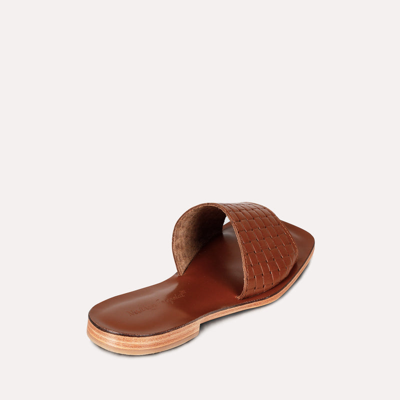 Neslihan Canpolat Leather Knit Textured Slippers Tabacco