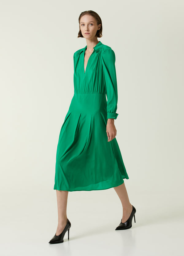 Beymen Collection V-Neck Midi Silk Shirt Dress Green